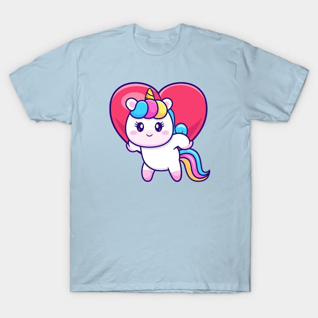 Cute Unicorn Bring Love Heart Cartoon T-Shirt by Catalyst Labs